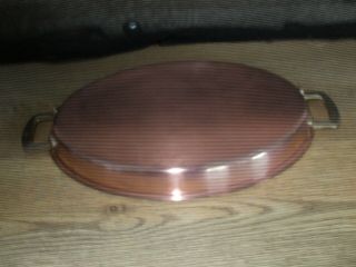 Vintage French Copper Roasting Baking Dish Tin Lined Brass Handles Oven To Table