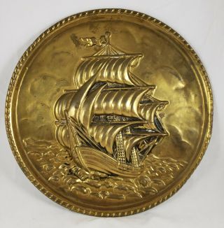 Vintage Lombard Brass Flue Cover 11 " Tall Ship England Wall Plate Nautical