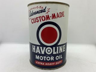 Old Texaco Gas & Oil Vintage Havoline Motor Oil 1 Quart Advertising Tin Can