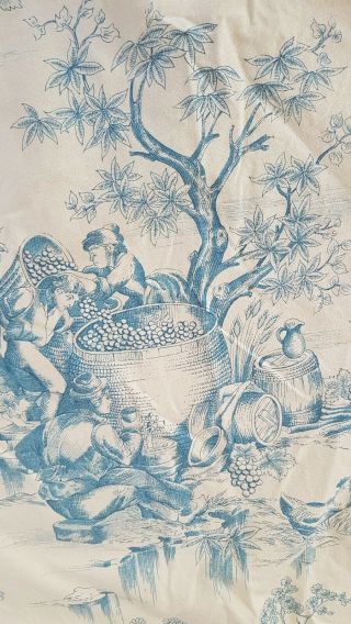 Vintage French Toile Fabric Blue & Cream Boussac Romanex “pastoral”
