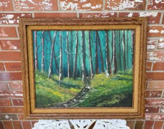 Vintage Oil Painting Winter Night In The Woods Unsigned Framed 24.  25x20.  25