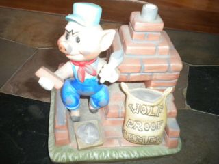 Vintage Walt Disney Productions 3 Little Pigs Big Bad Wolf Brick House Music Box