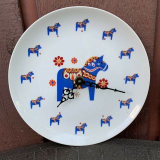 Berggren Swedish Dala Horse Clock Porcelain Plate -