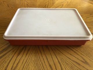 Vintage Tupperware Deli Lunch Meat Bacon Keeper Container Sheer Lid Red Bottom 2