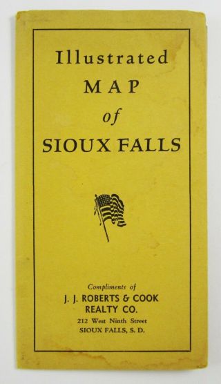 Vintage Sioux Falls South Dakota Illustrated Map Cook Realty Wwii Era 1940 