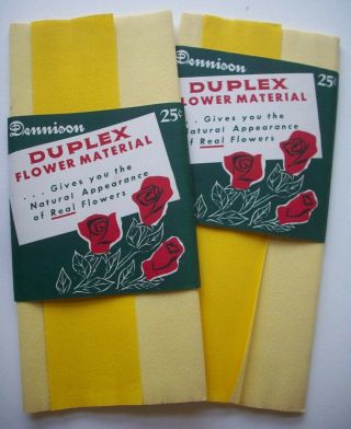 2 Vintage Dennison Duplex Crepe Paper Two Sided Yellows Flowers Crafts