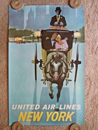 1960s United Airlines York With Horse Carriage Central Park 25 X 40