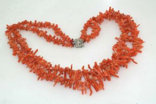 Vtg Double Strand Coral Branch 18 " Necklace