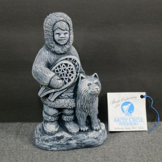 Alaskan Eskimo Inuit With Dog And Snowshoes Figurine Glacial Ice Age Sculptures