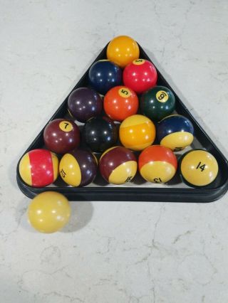 Vintage Billiards Cue Pool Table 1 - 15 Complete Ball Set White Ball Triangle