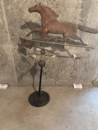 Vintage Copper & Brass Horse Weathervane With Stand,
