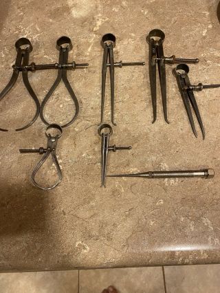 Vintage Starrett And Fowler - Inside & Outside Spring Calipers And Scribe