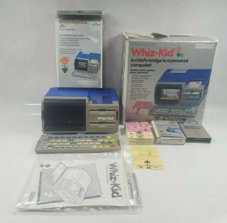 1984 Vtech Whiz Kid W/ Box,  Cartridges,  Cards,  Instructions Tested/working Vtg.