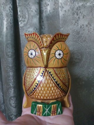 Folk Art Primitive Wood Carving Owl Vintage Hand - Painted Mid - Century Ooak Cool