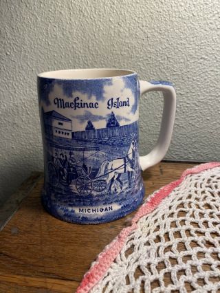 Victorian Mackinac Island Michigan Blue Souvenir Cup Mug Staffordshire England