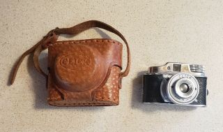 Vintage Miniature " Click Camera " With Leather Case And Film
