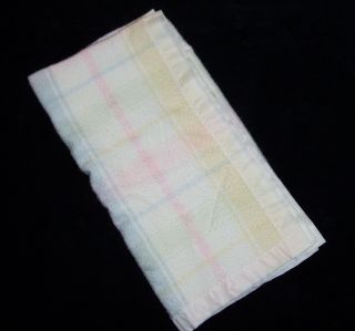 Vintage Carters Pastel Plaid Acrylic Nylon Trim Baby Blanket Blue Pink Yellow