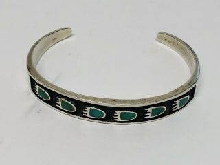 Vintage Native American Sterling Silver Bear Paw Overlay Cuff Bracelet
