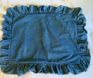 Vintage Ralph Lauren Blue Jean Denim Ruffled Pillow Sham Standard Usa