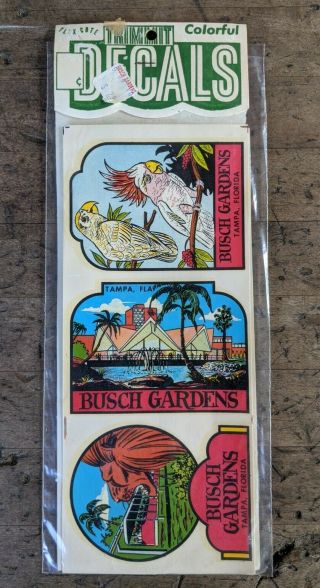 Vintage Busch Gardens Tampa Florida Travel Decal Water Impko 1960’s Nos
