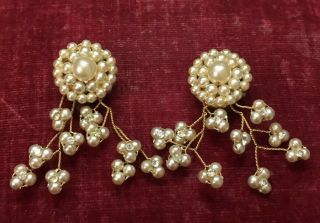Vintage Art Deco Jewellery Gorgeous Pearl Clip On Earrings - Miriam Haskell