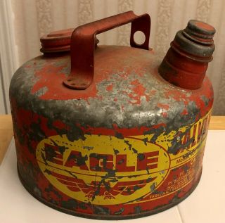 Vintage Eagle 1 Gallon Gasoline Gas Fuel Can Model 501 Galvanized Metal