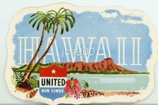 Vintage United Air Lines Hawaii Souvenir Travel Water Decal Luggage Label 1950s