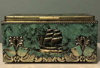 Vintage Metal Tin Box With Sailing Ship Made In West Germany