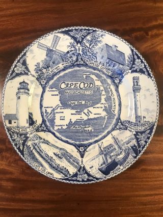 Vintage Blue/white Collectible Plate Cape Cod /nantucket Bay 1960s 9 "
