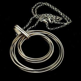 Large Vintage Mexican Modernist Sterling Silver Hoop Pendant Necklace 18 Grams