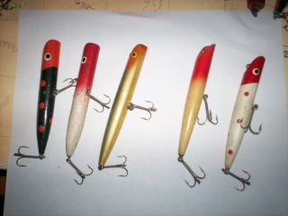 5 Vintage Fat Wooden Pencil Plugs Walleye Fishing Lures Great Productive Colors