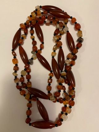 Vtg Florence By J Francis Carnelian Agate 925 Sterling Silver Bead Necklace 69”