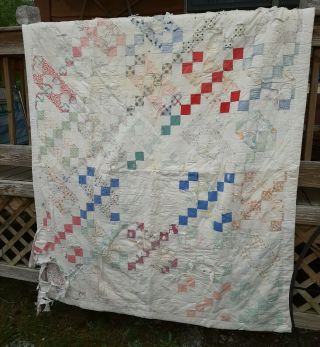 Vintage Handmade Farm Country Patchwork Pattern Quilt 74 " X 60 "