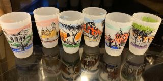 Set Of 6 Vintage California Mission Frosted Glasses Glassware Tumblers 1960’s