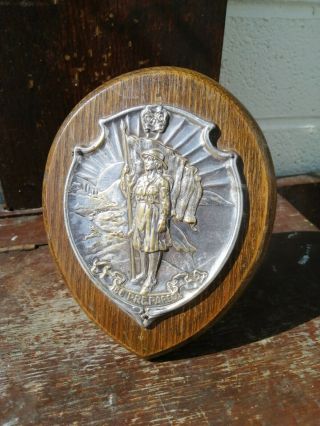 Vintage Girl Guide Motto “be Prepared” Plated / Brass Wood Shield