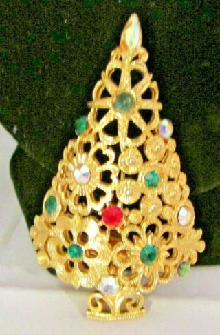 Vintage Mylu Christmas Tree Brooch Pin Gold Tone