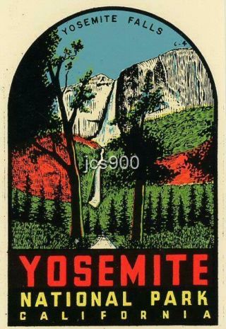 Vintage Yosemite Falls National Park California State Travel Decal Art