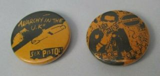 Sex Pistols Sid Vicious 2 X Vintage Orange 1980s Badge Pin Button Punk Wave