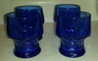 Vtg Set Of 4 Clear Cobalt Blue Glass Viking Georgian/thumbprint Juice Glasses