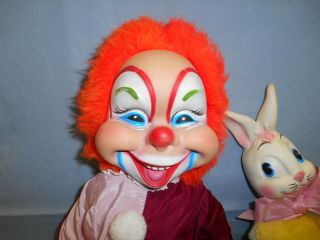 3 Vintage 1950s Rubber Head Plush Toys Rushton Clown Dreamland Bunny A - 1 Puppy 3