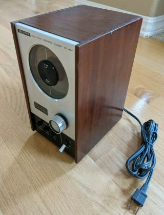 Sony St - 80f Vintage Solid State Mini Fm - Am Stereo Tuner Wood Case Silver Face