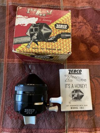Vintage Rare Zebco 202 Zee Bee Fishing Reel N Box Made In Usa W/ Paperwork