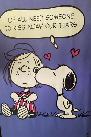 Vtg Peanuts Poster Opened Snoopy Kiss Away Tears Purple Love 28”x20” Springbok