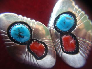 Vintage Signed S Dickens Sterling Silver Navajo Indian Earrings With Turquoise