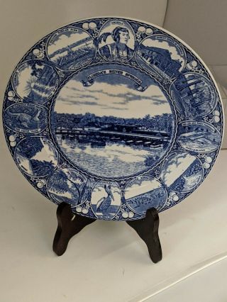 Vintage Old English Staffordshire Blue White Silver Springs Florida 10 " Plate