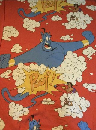 Vintage 90s Disney Aladdin Twin Flat Sheet Bed Fabric Material Genie Red Cartoon