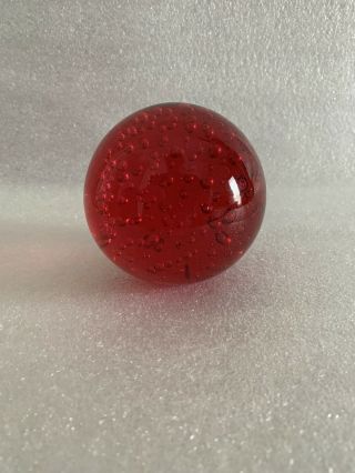 Vintage Controlled Bubble Glass Art Paperweight Christmas Red Globe Ball