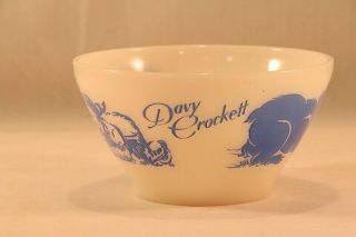 Vintage Fire King Davy Crockett Milk Glass Bowl With Blue Bear Graphics
