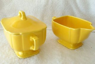 Vintage Homer Laughlin Harlequin Yellow Sugar Bowl With Lid And Creamer