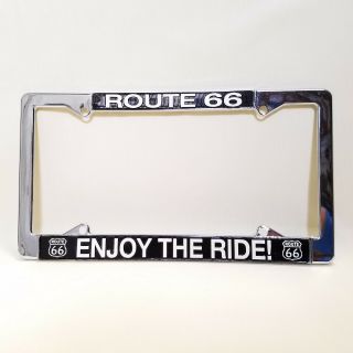 Route 66 / Enjoy The Ride - Metal Chrome License Plate Frame - Rare